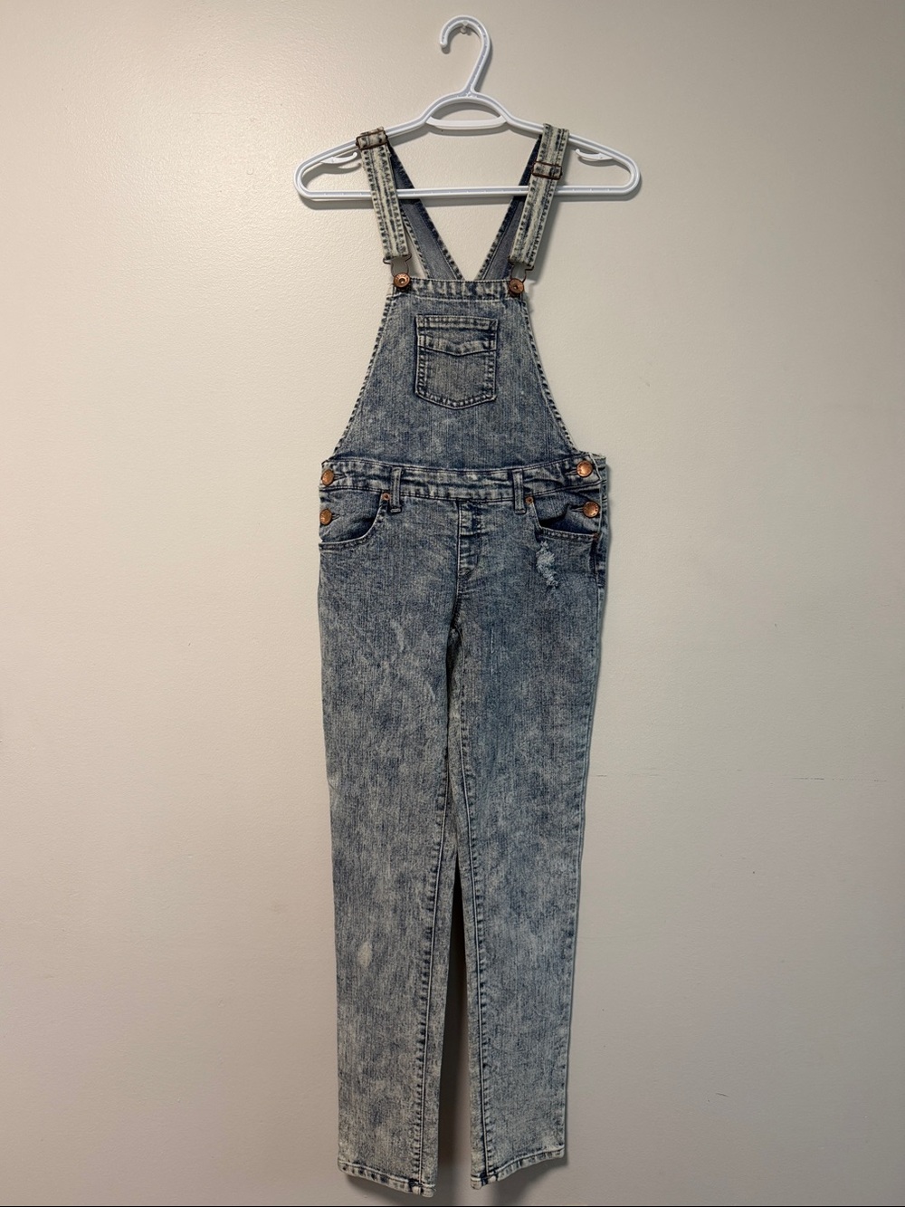 Justice Acid Wash Denim Overalls - Gray/Cream/Blue
